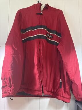 Abercrombie Performance Red Black White Stripe Puffer Jacket Men's Size L